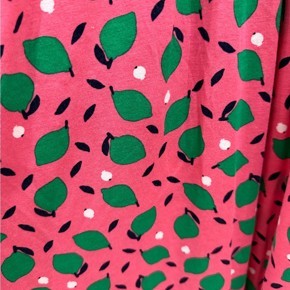 Boden 6 Pink Green Pear Print Jersey Midi Dress Cottagecore Fit & Flare Summer - Picture 3 of 11
